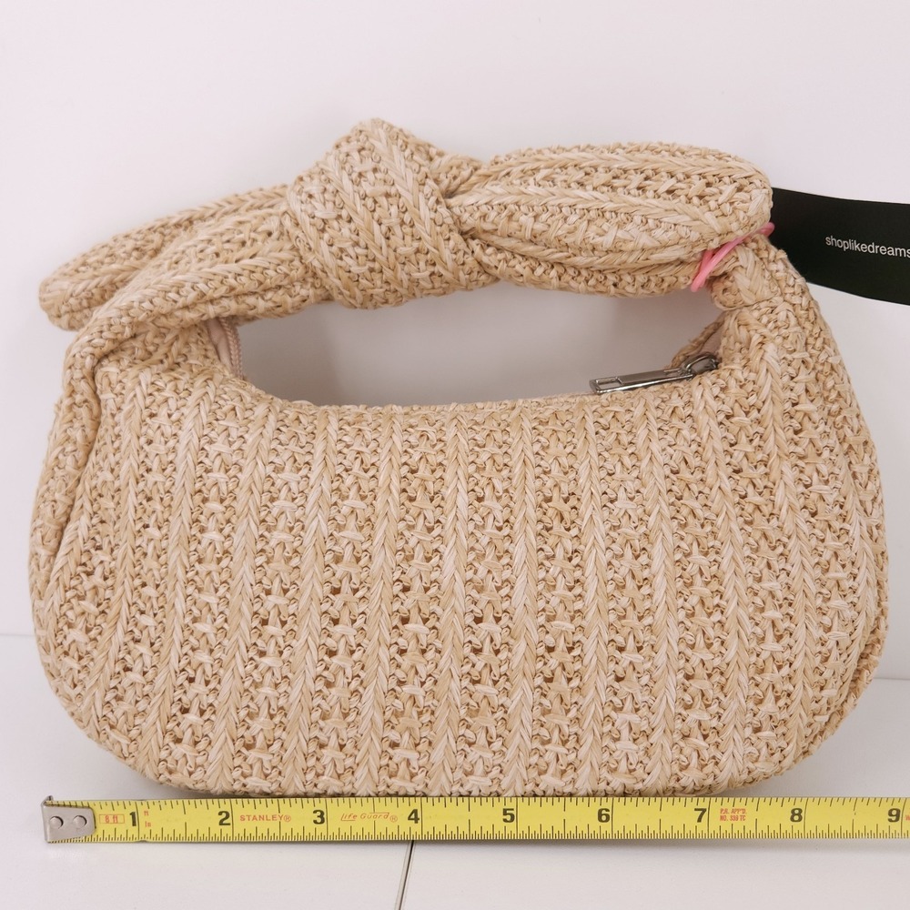 Like Dreams Aimee Mini Natural Tan Straw Top Handle Handbag Zip Top NWT - Picture 4 of 8